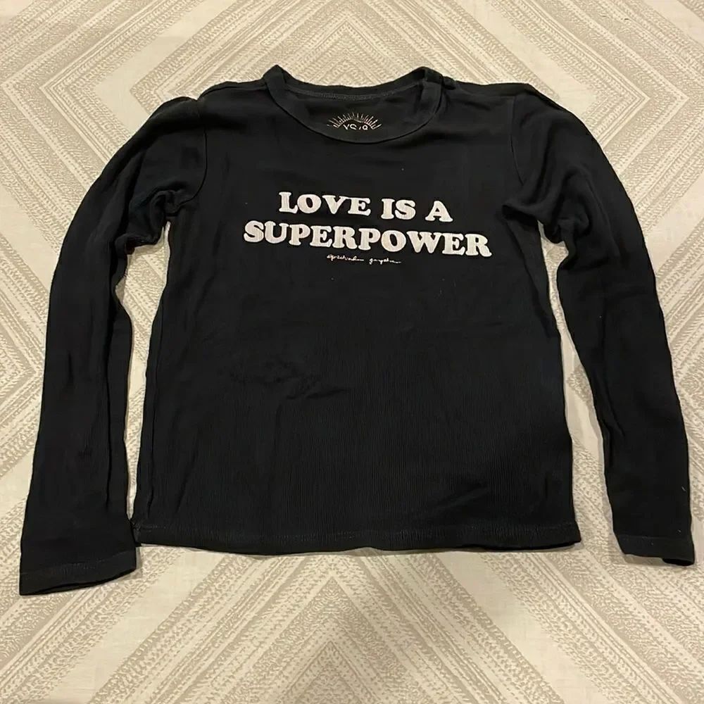 Spiritual Gangster Girls Black Ribbed ‘Love is a Superpower’ Long Sleeve T-Shirt